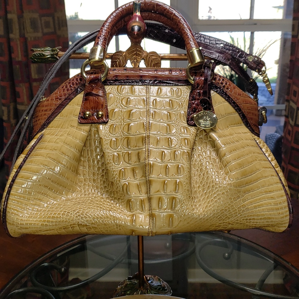 ๐๐ค๐ TRI-COLOR BRAHMIN LISA PRALINE SATCHEL SHOULDER CROC EMBOSSED LEATHER BAG - Picture 2 of 16
